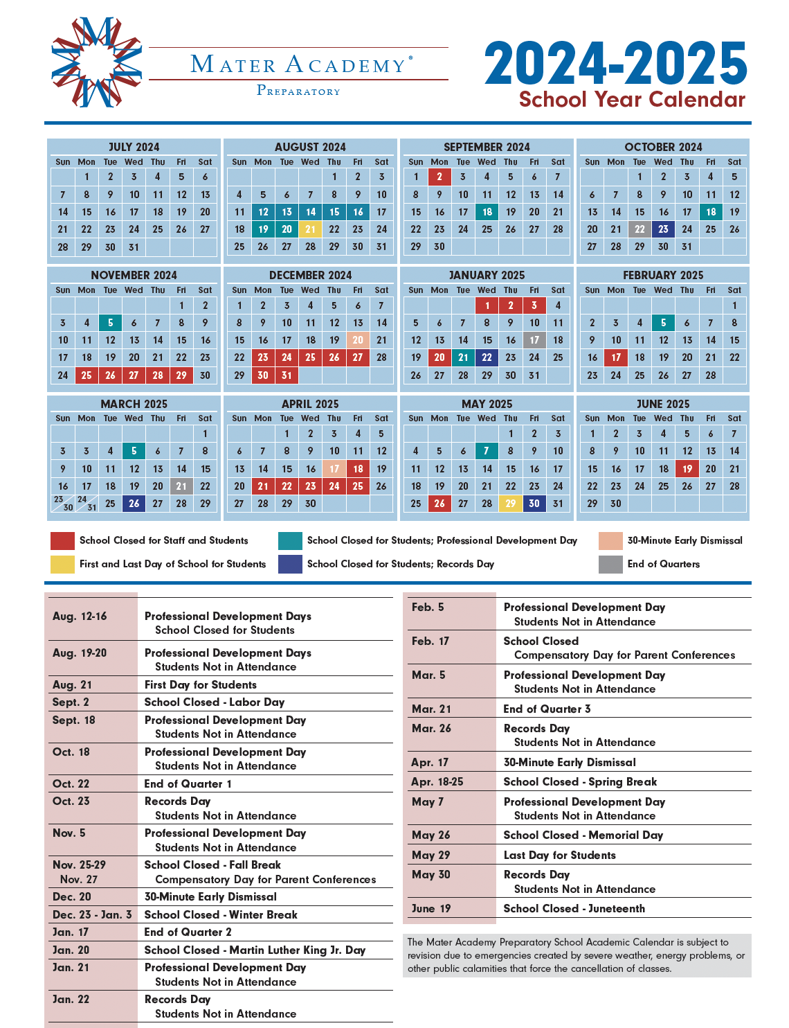 School Calendar and School Hours
